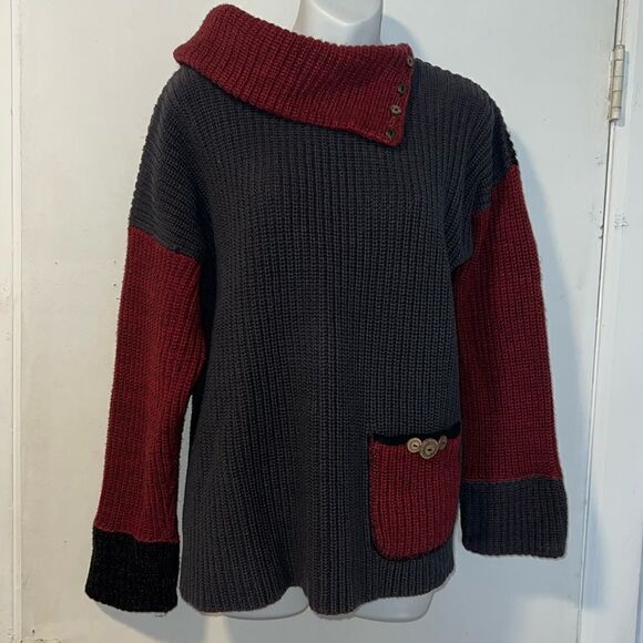 MARGARET WINTERS Cowl Neck Color Block Knit Double-Sided Sweater-S - Picture 1 of 11